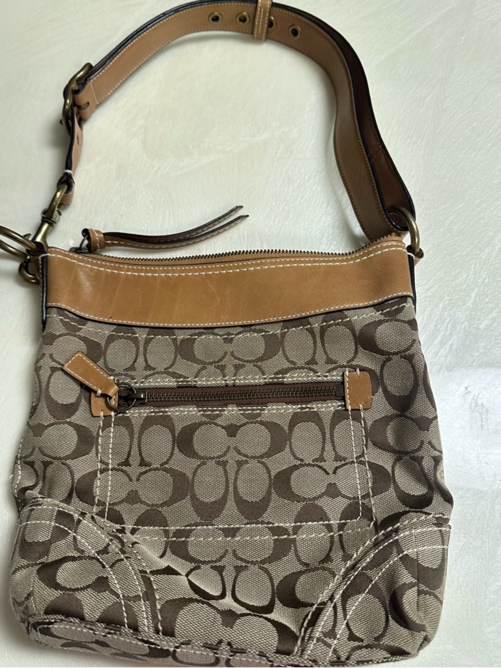 Coach Brown Signature Canvas and Leather Crossbody Bag